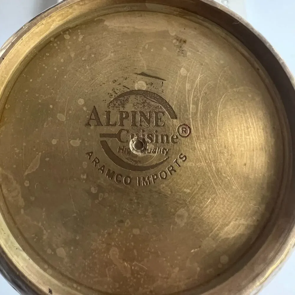 Alpine Cuisine Coffee Pot Wood Handle Aramco Imports Hammered Brass